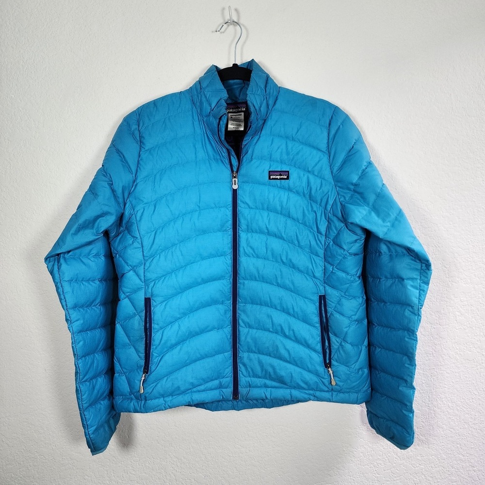 Patagonia Women's Large (L) Hi Loft Down Sweater Puff Jacket Light Blue Outdoor